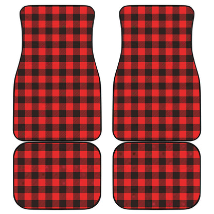 Hot Red Buffalo Plaid Print Front and Back Car Floor Mats