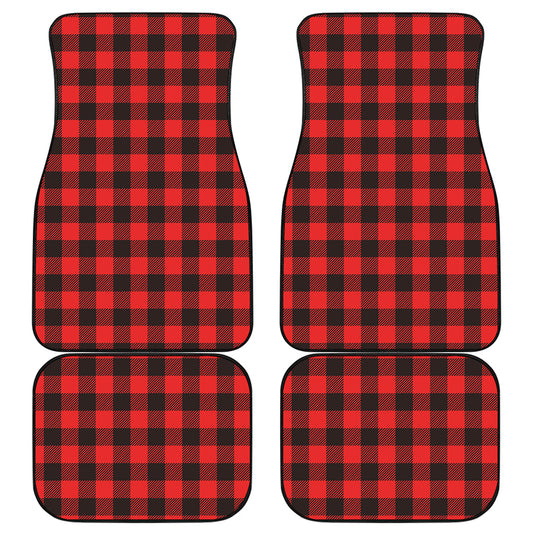 Hot Red Buffalo Plaid Print Front and Back Car Floor Mats