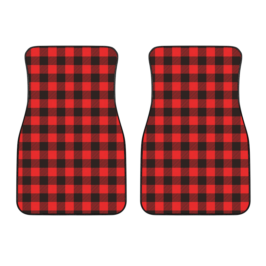 Hot Red Buffalo Plaid Print Front Car Floor Mats