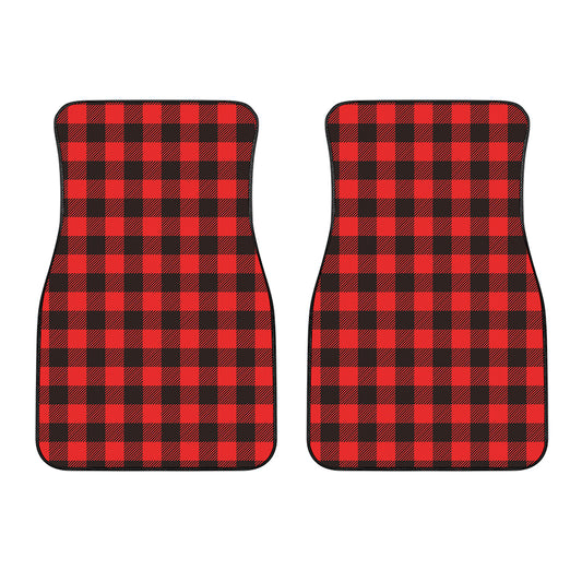 Hot Red Buffalo Plaid Print Front Car Floor Mats