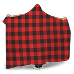 Hot Red Buffalo Plaid Print Hooded Blanket