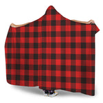 Hot Red Buffalo Plaid Print Hooded Blanket