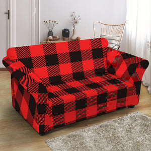 Hot Red Buffalo Plaid Print Loveseat Slipcover