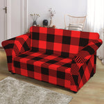 Hot Red Buffalo Plaid Print Loveseat Slipcover