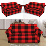 Hot Red Buffalo Plaid Print Loveseat Slipcover