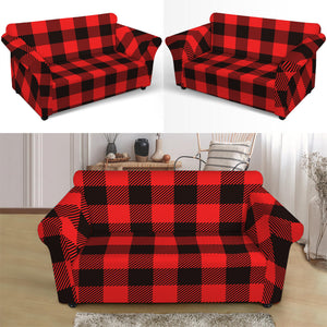 Hot Red Buffalo Plaid Print Loveseat Slipcover