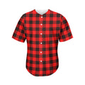 Hot Red Buffalo Plaid Print Men's Baseball Jersey