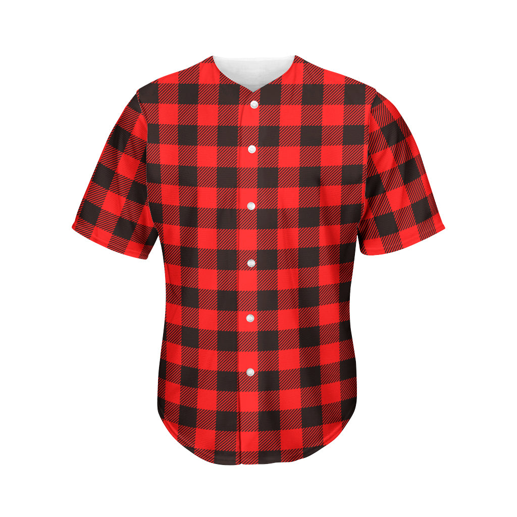 Hot Red Buffalo Plaid Print Men's Baseball Jersey