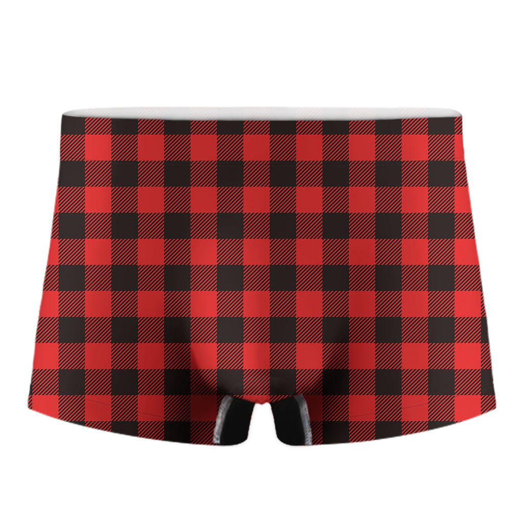 Hot Red Buffalo Plaid Print Men's Boxer Briefs