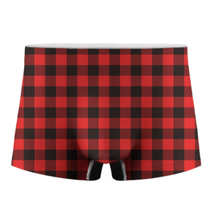 Hot Red Buffalo Plaid Print Men's Boxer Briefs