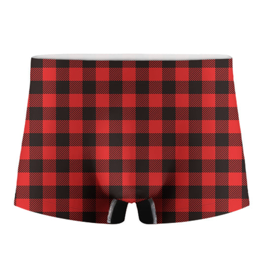 Hot Red Buffalo Plaid Print Men's Boxer Briefs