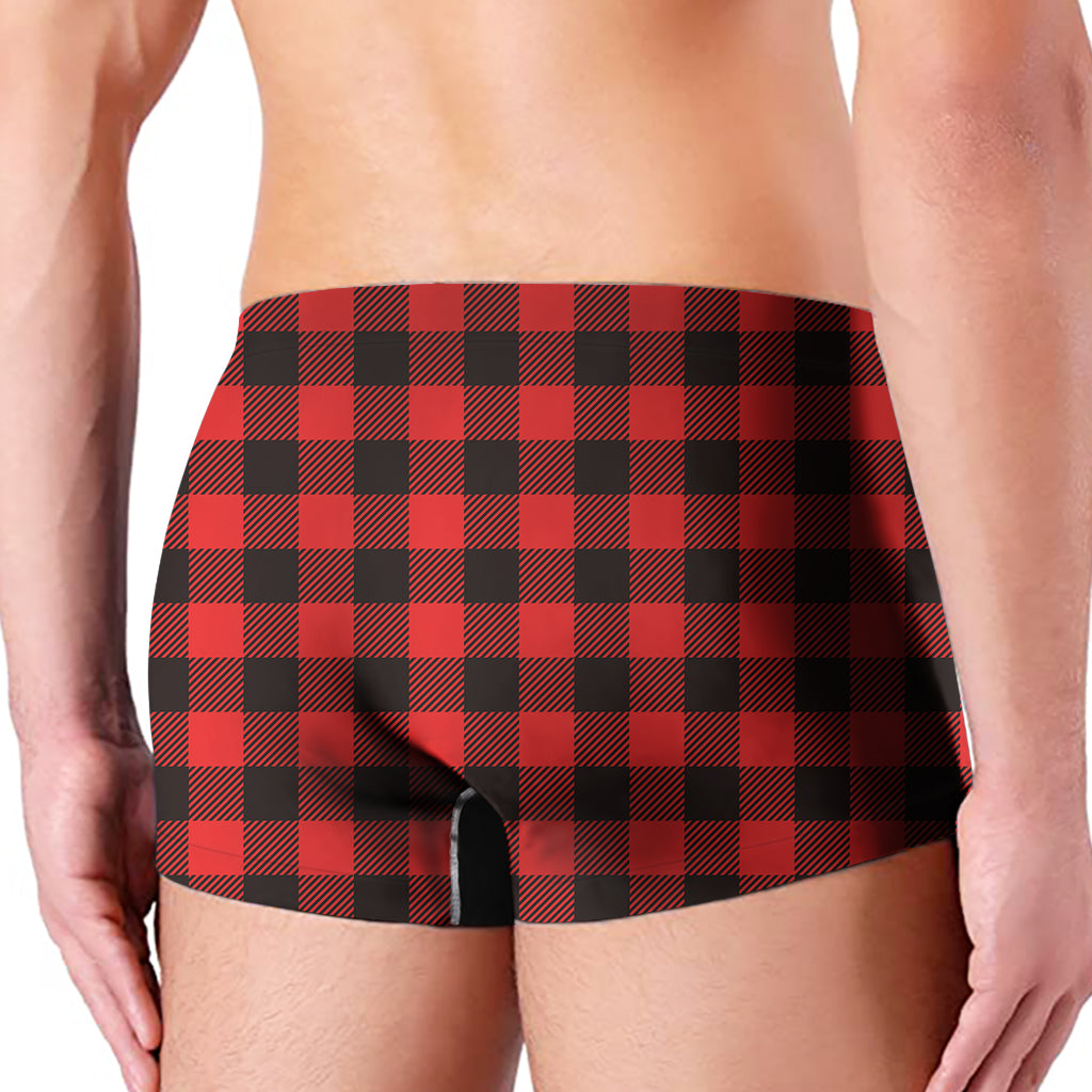 Hot Red Buffalo Plaid Print Men's Boxer Briefs