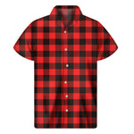Hot Red Buffalo Plaid Print Men's Short Sleeve Shirt