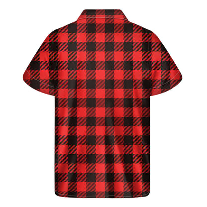 Hot Red Buffalo Plaid Print Men's Short Sleeve Shirt