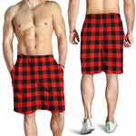 Hot Red Buffalo Plaid Print Men's Shorts