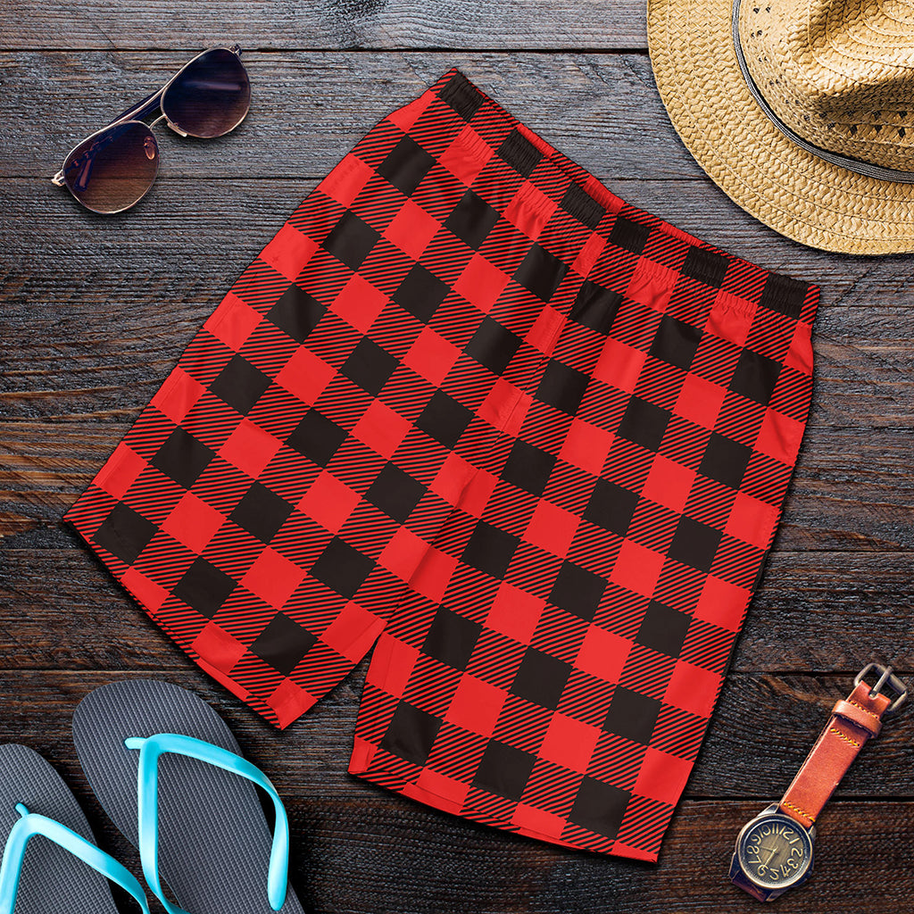Hot Red Buffalo Plaid Print Men's Shorts