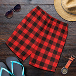 Hot Red Buffalo Plaid Print Men's Shorts