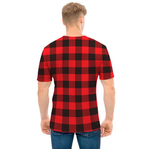 Hot Red Buffalo Plaid Print Men's T-Shirt