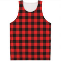 Hot Red Buffalo Plaid Print Men's Tank Top