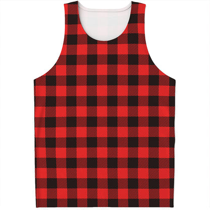 Hot Red Buffalo Plaid Print Men's Tank Top