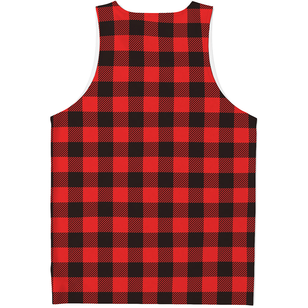 Hot Red Buffalo Plaid Print Men's Tank Top