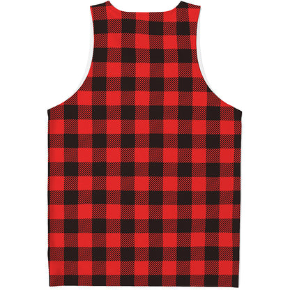 Hot Red Buffalo Plaid Print Men's Tank Top