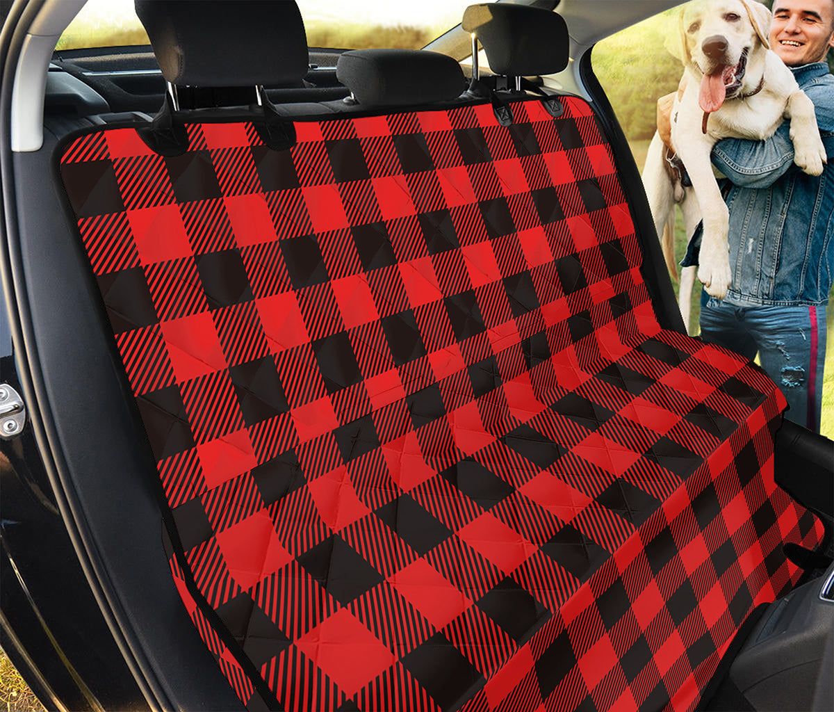 Hot Red Buffalo Plaid Print Pet Car Back Seat Cover