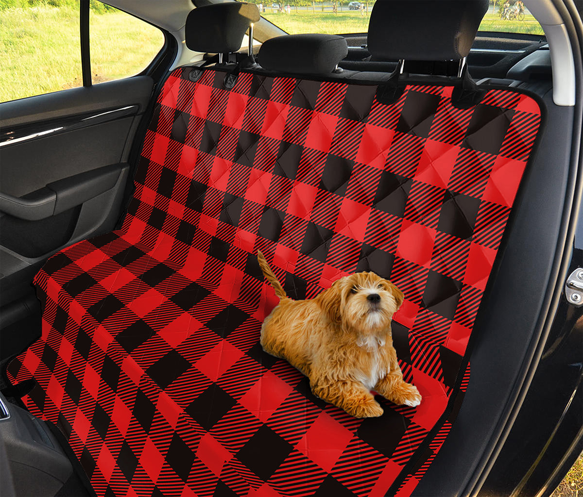 Hot Red Buffalo Plaid Print Pet Car Back Seat Cover