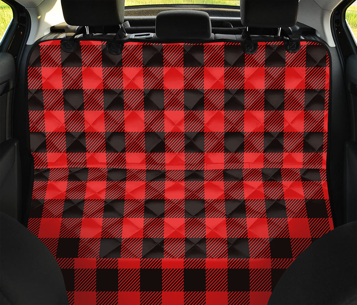 Hot Red Buffalo Plaid Print Pet Car Back Seat Cover