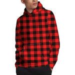 Hot Red Buffalo Plaid Print Pullover Hoodie