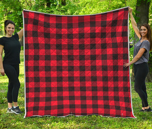 Hot Red Buffalo Plaid Print Quilt