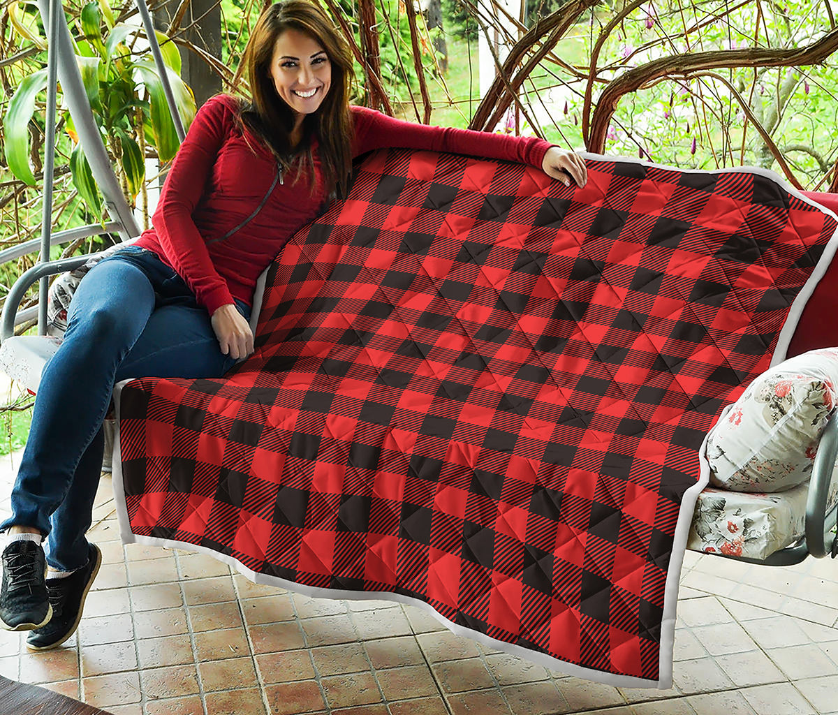 Hot Red Buffalo Plaid Print Quilt