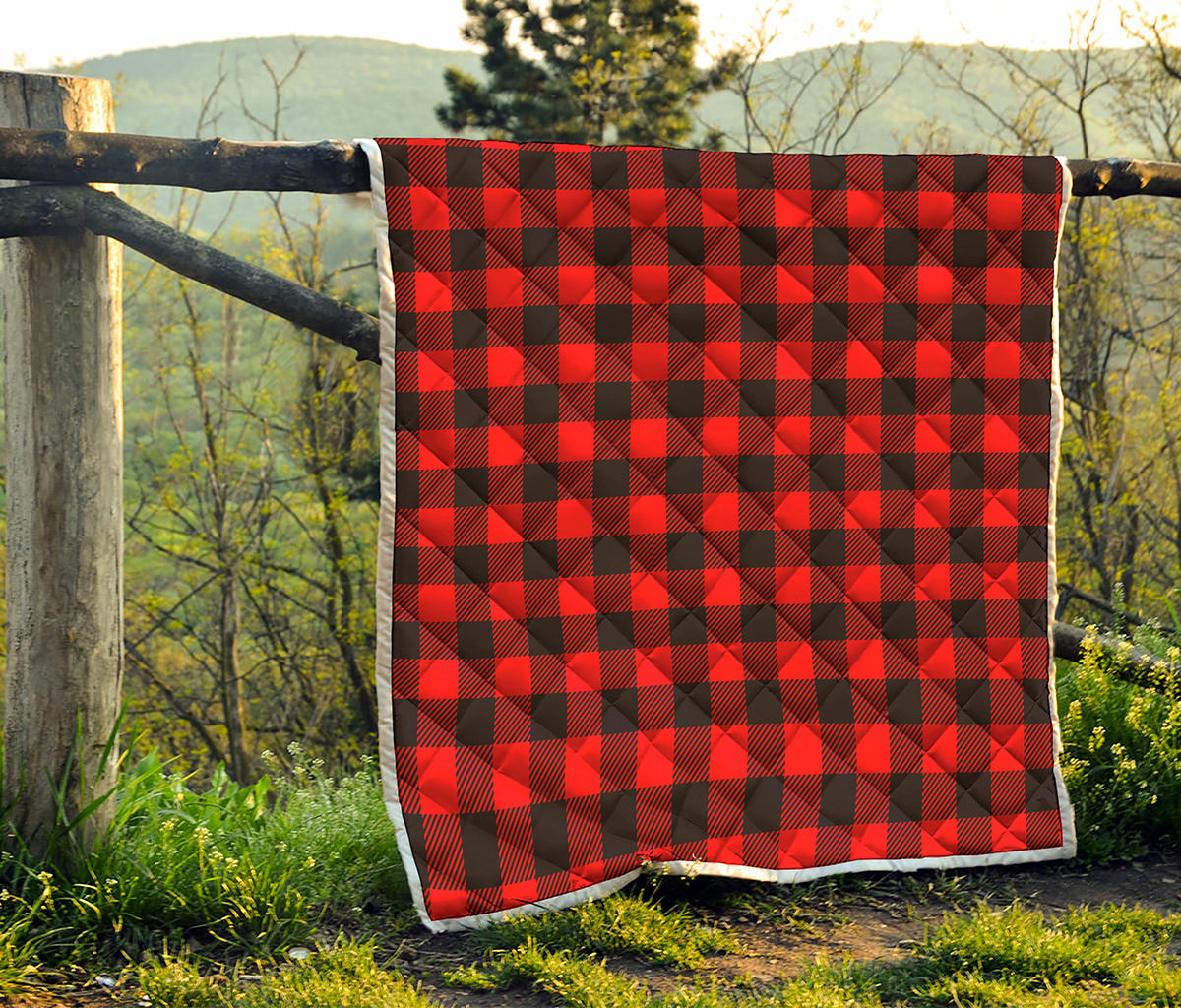 Hot Red Buffalo Plaid Print Quilt