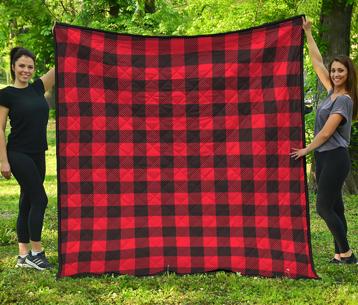 Hot Red Buffalo Plaid Print Quilt