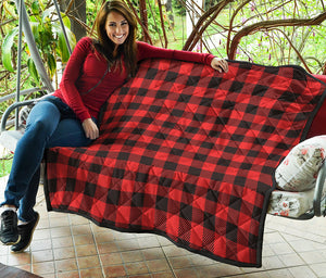 Hot Red Buffalo Plaid Print Quilt