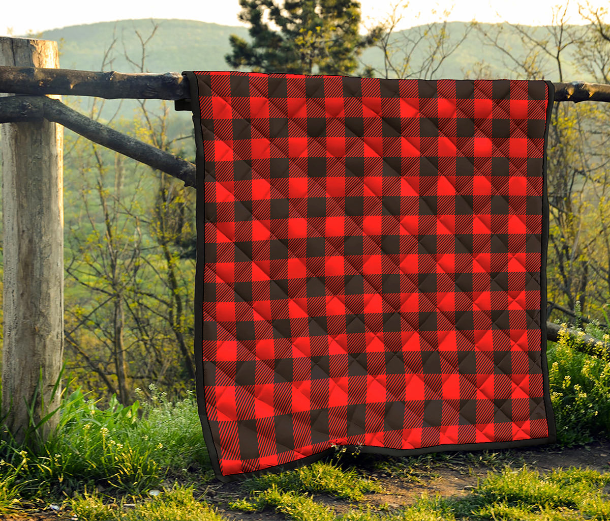 Hot Red Buffalo Plaid Print Quilt