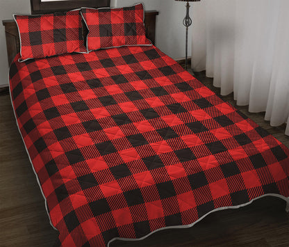 Hot Red Buffalo Plaid Print Quilt Bed Set
