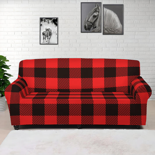 Hot Red Buffalo Plaid Print Sofa Cover
