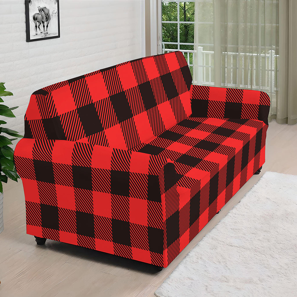 Hot Red Buffalo Plaid Print Sofa Cover