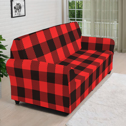 Hot Red Buffalo Plaid Print Sofa Cover