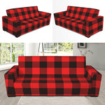 Hot Red Buffalo Plaid Print Sofa Slipcover