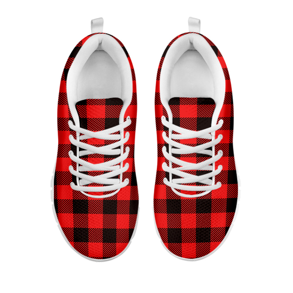 Hot Red Buffalo Plaid Print White Sneakers