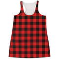 Hot Red Buffalo Plaid Print Women's Racerback Tank Top