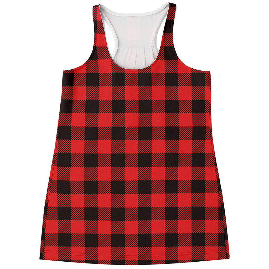 Hot Red Buffalo Plaid Print Women's Racerback Tank Top