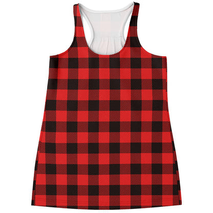 Hot Red Buffalo Plaid Print Women's Racerback Tank Top