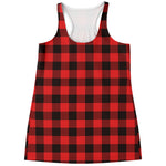 Hot Red Buffalo Plaid Print Women's Racerback Tank Top