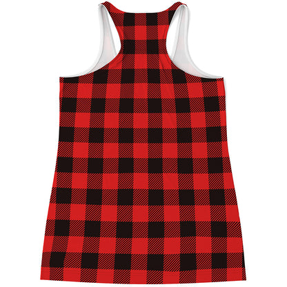 Hot Red Buffalo Plaid Print Women's Racerback Tank Top