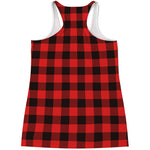 Hot Red Buffalo Plaid Print Women's Racerback Tank Top