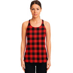 Hot Red Buffalo Plaid Print Women's Racerback Tank Top