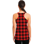 Hot Red Buffalo Plaid Print Women's Racerback Tank Top